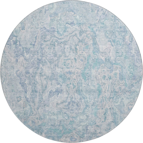 HomeRoots 8' Sky Blue and Ivory Abstract Round Rug - Washable, UV Protected, Durable, Perfect for Any Space! 666822