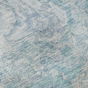 HomeRoots 8' Sky Blue and Ivory Abstract Round Rug - Washable, UV Protected, Durable, Perfect for Any Space! 666822