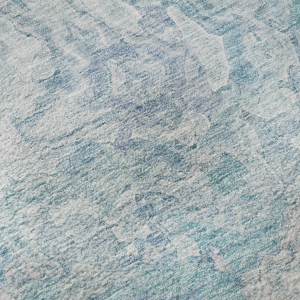 HomeRoots 8' Sky Blue and Ivory Abstract Round Rug - Washable, UV Protected, Durable, Perfect for Any Space! 666822