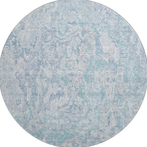 HomeRoots 8' Sky Blue and Ivory Abstract Round Rug - Washable, UV Protected, Durable, Perfect for Any Space! 666822