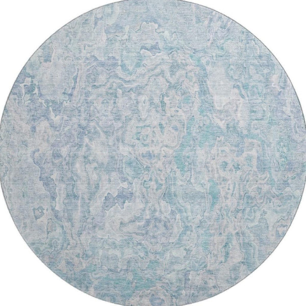 HomeRoots 8' Sky Blue and Ivory Abstract Round Rug - Washable, UV Protected, Durable, Perfect for Any Space! 666822