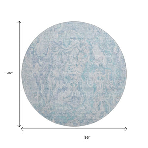 HomeRoots 8' Sky Blue and Ivory Abstract Round Rug - Washable, UV Protected, Durable, Perfect for Any Space! 666822