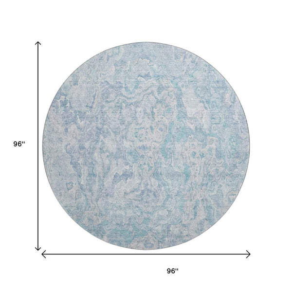 HomeRoots 8' Sky Blue and Ivory Abstract Round Rug - Washable, UV Protected, Durable, Perfect for Any Space! 666822