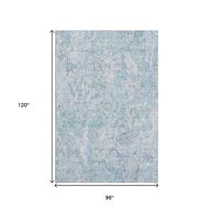 HomeRoots 8' X 10' Modern Sky Blue & Ivory Abstract Area Rug – Washable, UV Protected, Stain Resistant Design 666823