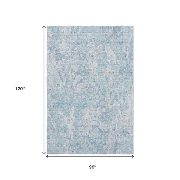 HomeRoots 8' X 10' Modern Sky Blue & Ivory Abstract Area Rug – Washable, UV Protected, Stain Resistant Design 666823