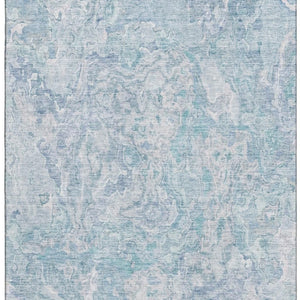 HomeRoots 8' X 10' Modern Sky Blue & Ivory Abstract Area Rug – Washable, UV Protected, Stain Resistant Design 666823
