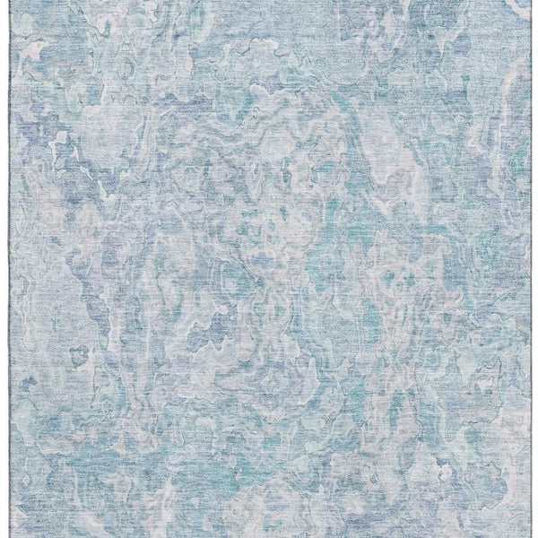 HomeRoots 8' X 10' Modern Sky Blue & Ivory Abstract Area Rug – Washable, UV Protected, Stain Resistant Design 666823
