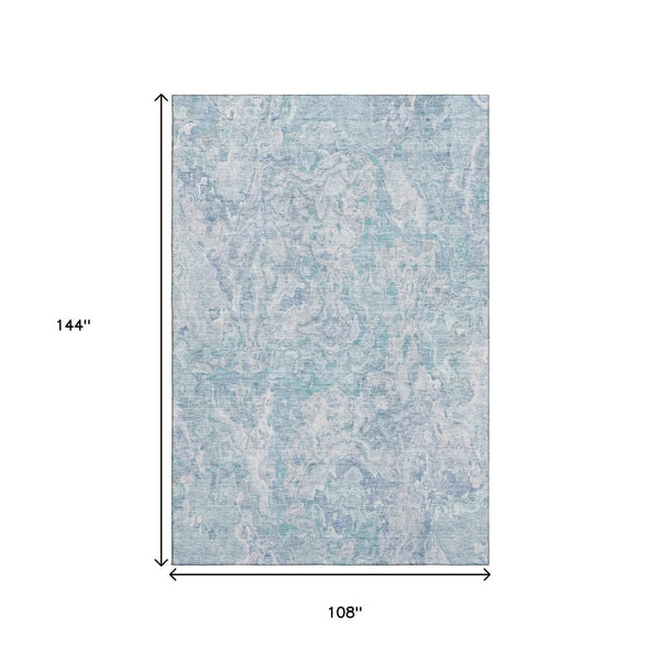 HomeRoots 9' Sky Blue and Ivory Abstract Area Rug - Washable, UV Protected, Perfect for Kids and Pets! 666824