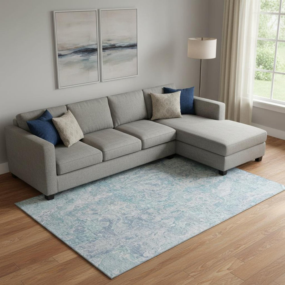 HomeRoots 10' X 14' Sky Blue & Ivory Abstract Washable Area Rug with UV Protection for Modern Living Spaces 666825