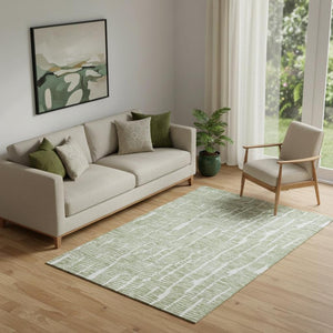 HomeRoots 5' X 8' Stylish Artichoke Green & Ivory Washable Area Rug with UV Protection for Modern Homes 666832