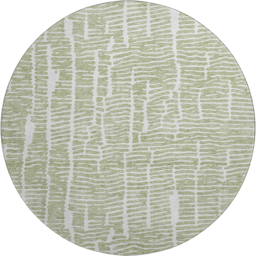 HomeRoots 8' Stylish Artichoke Green & Ivory Round Rug – Washable, UV-Protected, Durable for High-Traffic Homes 666833