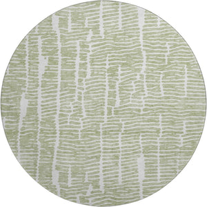 HomeRoots 8' Stylish Artichoke Green & Ivory Round Rug – Washable, UV-Protected, Durable for High-Traffic Homes 666833