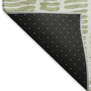 HomeRoots 8' Stylish Artichoke Green & Ivory Round Rug – Washable, UV-Protected, Durable for High-Traffic Homes 666833