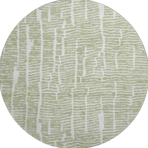 HomeRoots 8' Stylish Artichoke Green & Ivory Round Rug – Washable, UV-Protected, Durable for High-Traffic Homes 666833