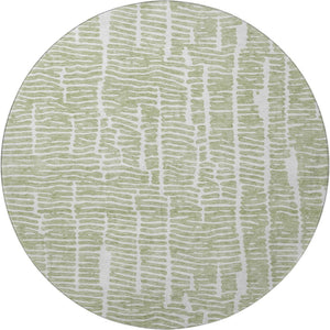HomeRoots 8' Stylish Artichoke Green & Ivory Round Rug – Washable, UV-Protected, Durable for High-Traffic Homes 666833