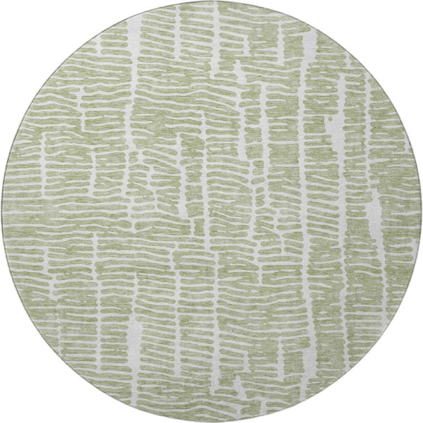 HomeRoots 8' Stylish Artichoke Green & Ivory Round Rug – Washable, UV-Protected, Durable for High-Traffic Homes 666833
