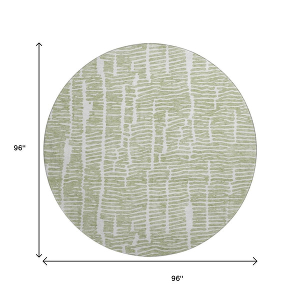 HomeRoots 8' Stylish Artichoke Green & Ivory Round Rug – Washable, UV-Protected, Durable for High-Traffic Homes 666833