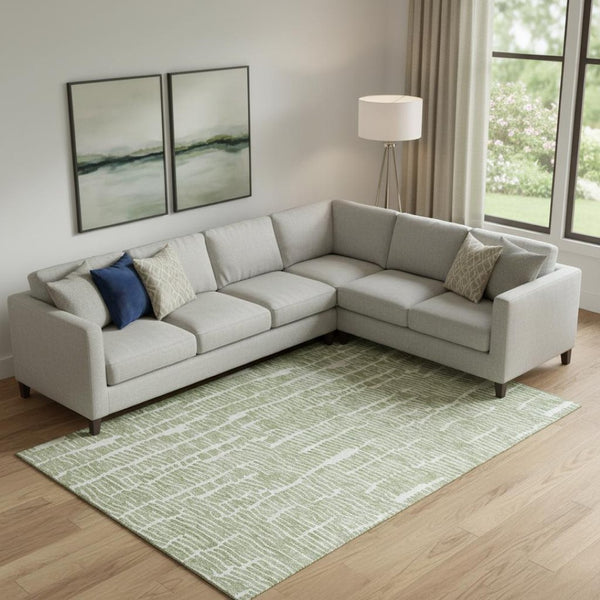 HomeRoots 9' X 12' Artichoke Green & Ivory Transitional Area Rug - Durable, Washable, UV-Protected Design 666835