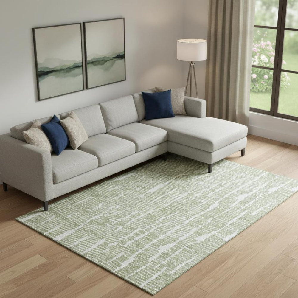 HomeRoots 10' X 14' Artichoke Green & Ivory Washable Area Rug - Stylish, Durable, UV-Protected for Busy Homes 666836