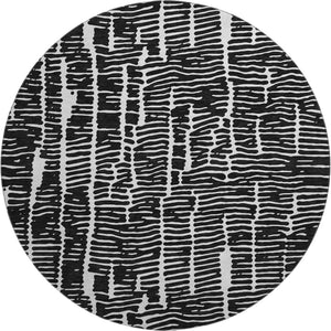 HomeRoots 8' Black And Ivory Vermicular Washable Round Rug – UV Protected, Stain Resistant, Stylish & Durable! 666839