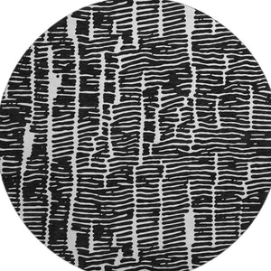 HomeRoots 8' Black And Ivory Vermicular Washable Round Rug – UV Protected, Stain Resistant, Stylish & Durable! 666839