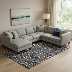 HomeRoots 9' X 12' Black & Ivory Vermicular Washable Area Rug – Stylish, Durable, UV-Protected for Homes 666841