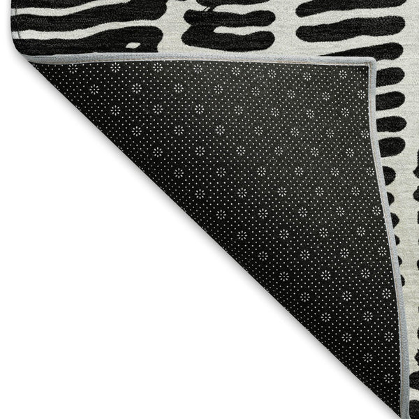 HomeRoots 9' X 12' Black & Ivory Vermicular Washable Area Rug – Stylish, Durable, UV-Protected for Homes 666841