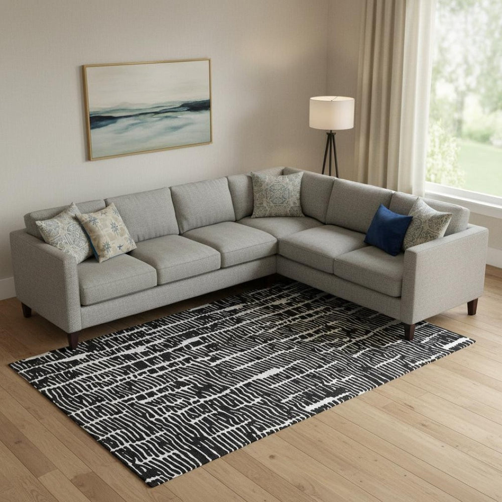 HomeRoots 10' X 14' Black and Ivory Washable Area Rug – Durable, Stylish, Stain-Resistant with UV Protection! 666842