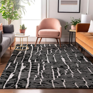 HomeRoots 10' X 14' Black and Ivory Washable Area Rug – Durable, Stylish, Stain-Resistant with UV Protection! 666842