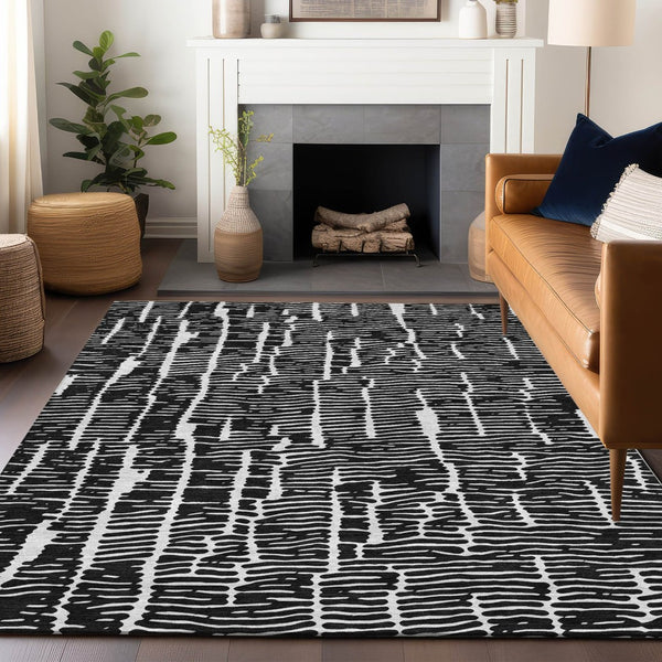 HomeRoots 10' X 14' Black and Ivory Washable Area Rug – Durable, Stylish, Stain-Resistant with UV Protection! 666842