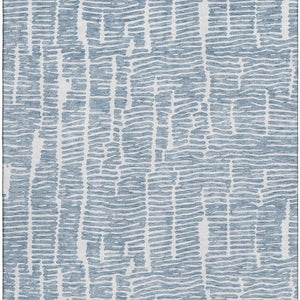 HomeRoots 5' Blue & Ivory Vermicular Area Rug - Washable, UV Protected, Stain Resistant, Perfect for Homes 666844