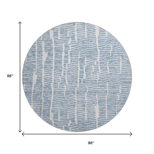 HomeRoots 8' Blue and Ivory Vermicular Round Rug - Washable, Stain Resistant, UV Protected for Stylish Living Spaces 666845