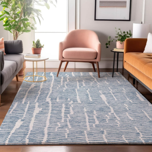HomeRoots 8' X 10' Blue and Ivory Washable Area Rug with UV Protection – Durable, Stylish, and Stain-Resistant! 666846