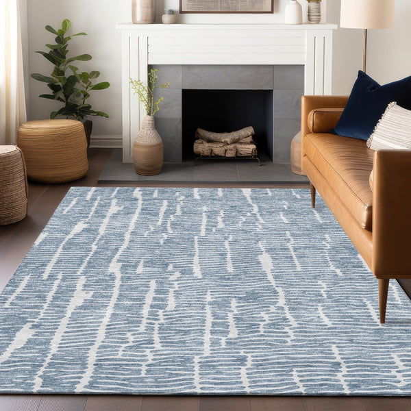 HomeRoots 8' X 10' Blue and Ivory Washable Area Rug with UV Protection – Durable, Stylish, and Stain-Resistant! 666846
