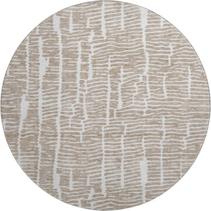 HomeRoots 8' Brown and Ivory Vermicular Round Rug - Washable, Durable, UV-Protected for Cozy Living Spaces 666851