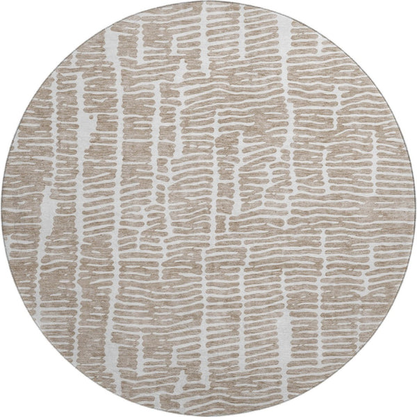 HomeRoots 8' Brown and Ivory Vermicular Round Rug - Washable, Durable, UV-Protected for Cozy Living Spaces 666851