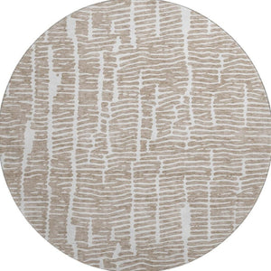HomeRoots 8' Brown and Ivory Vermicular Round Rug - Washable, Durable, UV-Protected for Cozy Living Spaces 666851