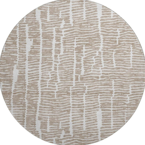 HomeRoots 8' Brown and Ivory Vermicular Round Rug - Washable, Durable, UV-Protected for Cozy Living Spaces 666851