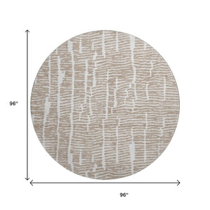 HomeRoots 8' Brown and Ivory Vermicular Round Rug - Washable, Durable, UV-Protected for Cozy Living Spaces 666851