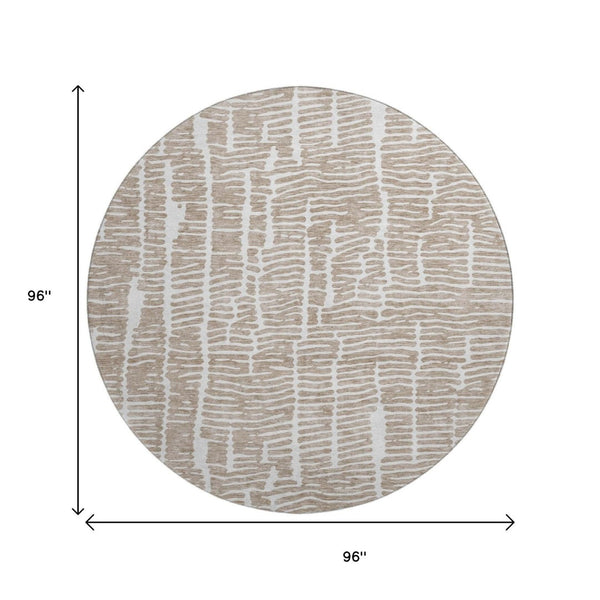 HomeRoots 8' Brown and Ivory Vermicular Round Rug - Washable, Durable, UV-Protected for Cozy Living Spaces 666851
