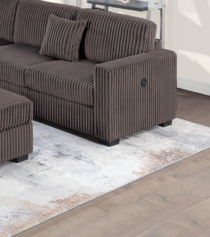 English Elm Living L-Shaped Sectional Sofa Set with Reversible Chaise, Tufted Burlap Fabric, Storage Ottoman, USB Port Chocolate 40 L x 26 W x 58 H B011S01781