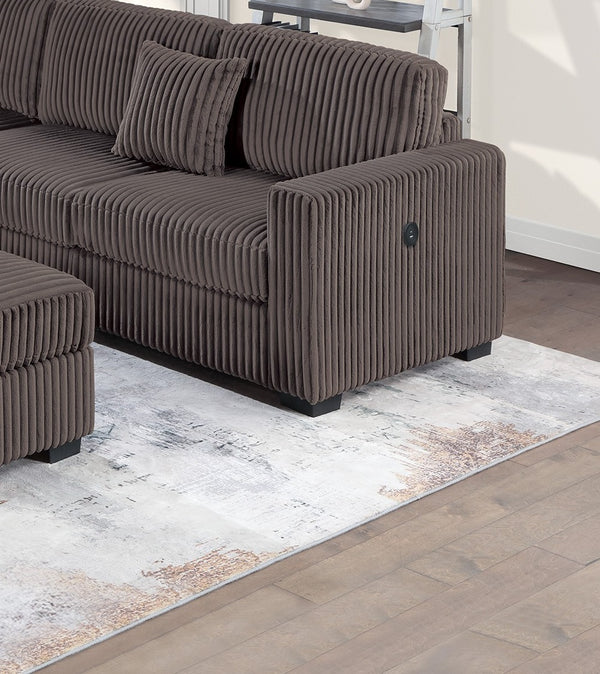 English Elm Living L-Shaped Sectional Sofa Set with Reversible Chaise, Tufted Burlap Fabric, Storage Ottoman, USB Port Chocolate 40 L x 26 W x 58 H B011S01781