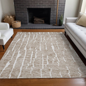 HomeRoots 9' X 12' Washable Brown & Ivory Vermicular Area Rug with UV Protection for Durable Home Style 666853
