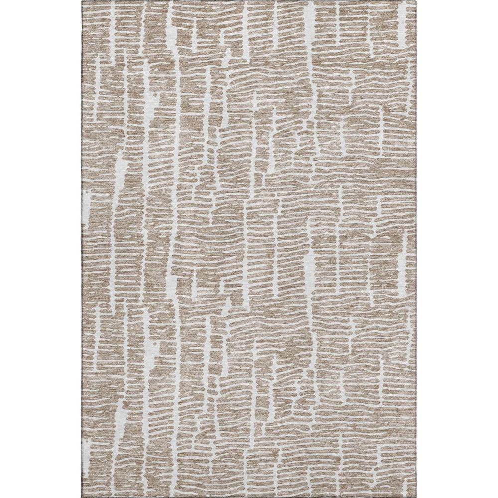 HomeRoots 9' X 12' Washable Brown & Ivory Vermicular Area Rug with UV Protection for Durable Home Style 666853