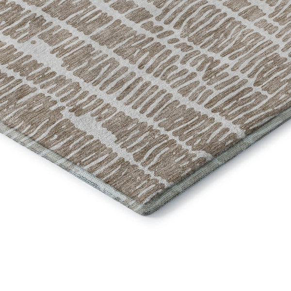 HomeRoots 9' X 12' Washable Brown & Ivory Vermicular Area Rug with UV Protection for Durable Home Style 666853
