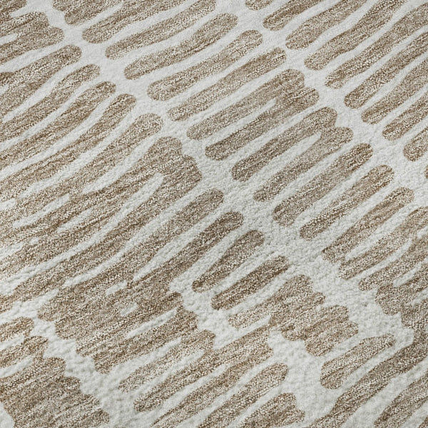 HomeRoots 9' X 12' Washable Brown & Ivory Vermicular Area Rug with UV Protection for Durable Home Style 666853