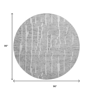 HomeRoots 8' Gray And Ivory Round Rug - Washable, Stain Resistant, UV Protected for High-Traffic Areas 666857