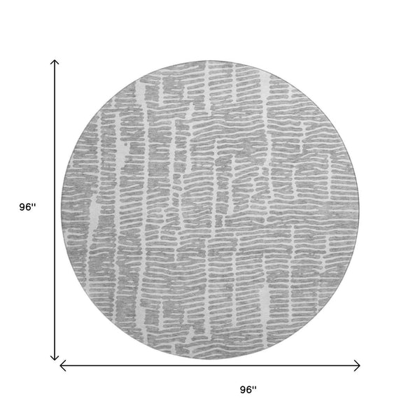 HomeRoots 8' Gray And Ivory Round Rug - Washable, Stain Resistant, UV Protected for High-Traffic Areas 666857