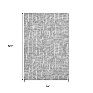 HomeRoots 8' X 10' Gray and Ivory Vermicular Area Rug – Washable, UV Protected, Stylish, and Durable for Homes 666858
