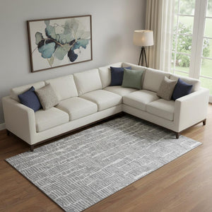 HomeRoots 8' X 10' Gray and Ivory Vermicular Area Rug – Washable, UV Protected, Stylish, and Durable for Homes 666858